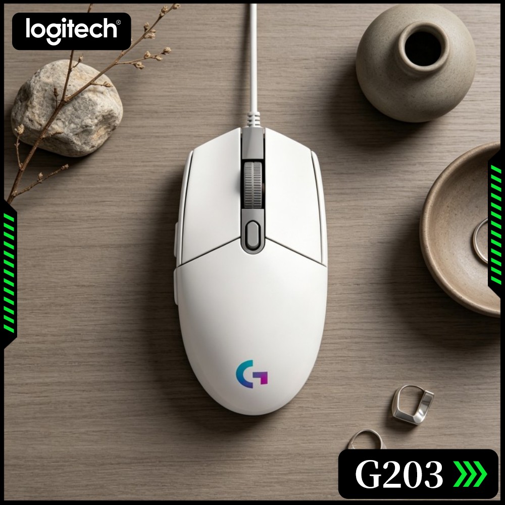 Logitech Mouse G203 - เมาส์เกมมิ่งแบบมีสาย Logitech G203 ตัวเครื่องทนทาน ปรับแต่งไฟ RGB