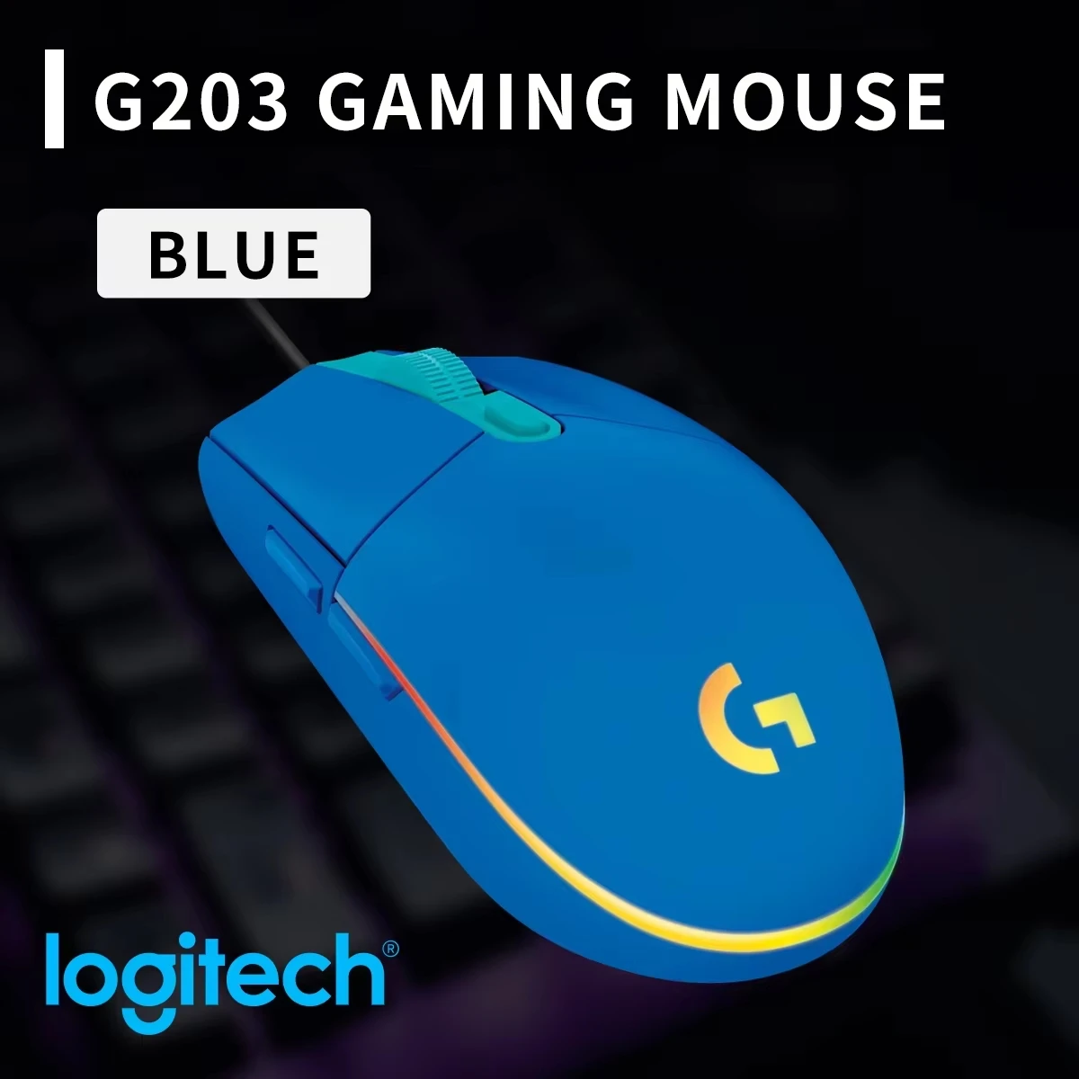 Logitech Mouse G203 - เมาส์เกมมิ่งแบบมีสาย Logitech G203 พร้อมไฟ RGB ปรับความเร็วได้