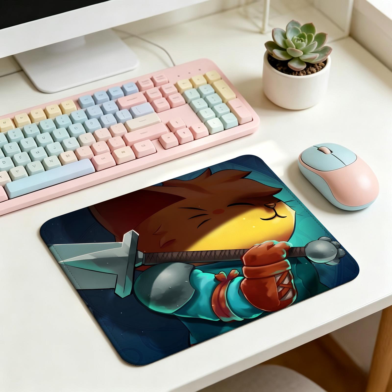 Office Quest - แผ่นรองเมาส์สำหรับเล่นเกม S/M/L, ขอบเย็บเสริมความแข็งแรง, แผ่นรองเมาส์ Cat Quest